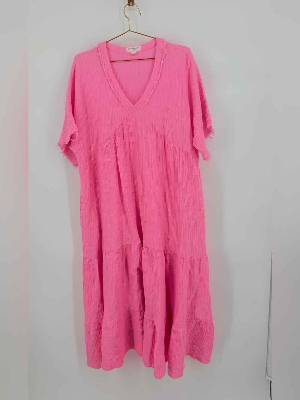Chic Soul Hot Pink Gauze Tiered Maxi Dress Plus Size 1X